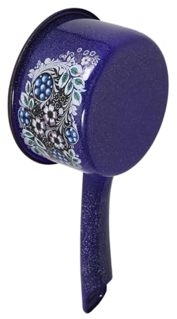 LALADEFIEE 1pieza Cazo De Esmalte Vintage Mango Para Agua y Sopa Utensilio De Cocina Retro Para Jardín y Cocina Azul Diseño De Flores
