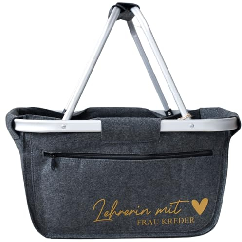 Geschenk für die Lehrerin mit Herz und Namen | Geschenkidee zum Abschied für die beste Lehrerin | Einkaufskorb aus Filz personalisiert | Abschiedsgeschenk Schule | Lieblingslehrerin | Grundschule