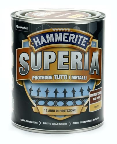 Hammerite Superia smalto metallo antiruggine interno e esterno, Opaco Marrone Chiaro, 750 ml
