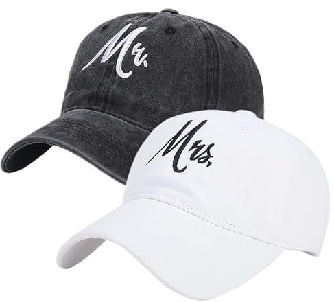 XYIYI 2 Pack Herr Frau Schwarz Weiß Unisex Washed Vintage Baseballkappe Golf Dad Hat Einstellbare Klassische Low Profile Plain Cap für Herren Damen