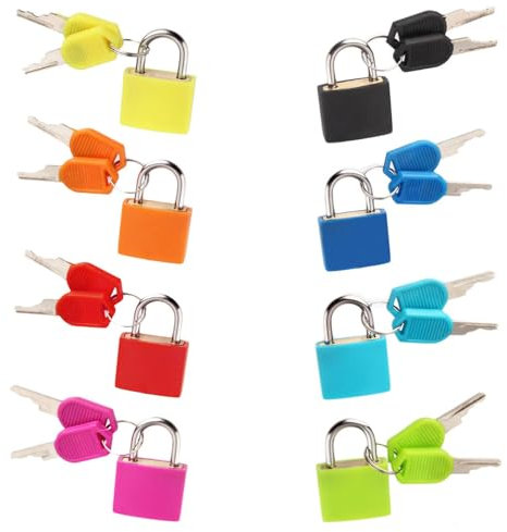 Juego de 8 candados de seguridad para maletas, de metal ligero, para familias, viajeros, para niños, color azul y negro, con llave, para viajes, vacaciones, ligeras, compactas