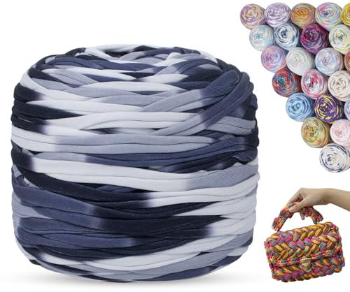 LEREATI 285g Tshirt Garn zum Häkeln, 100m Farbige Textilgarn zum Häkeln, Bändchengarn zum Häkeln, Dickes T-Shirt Garn zum Häkeln für Körbe, Taschen, Heimdekoration, DIY (Panda)