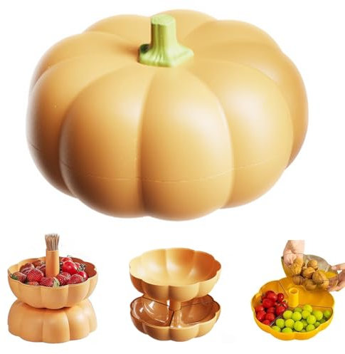 ATMEET Halloween-Kürbis-Snack-Box, Behälter, Halloween-Dekorationen, Organizer, vielseitige Snack-Aufbewahrung, 2 Etagen, Lazy Susan, geteiltes Serviertablett