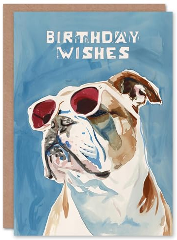 Artery8 Cool English Bulldog With Sunglasses Dog Lover Blank For Him Or Her Art Birthday Card