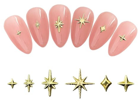 GlamRays 1000 Stück Gold Stern Nail Charms Metal Six-Punkte Sternförmige Nagel Becher Bling Sternlight Serie Gold Design Nagelkunst Zubehör für Akrylnägel Legierung(Gold)