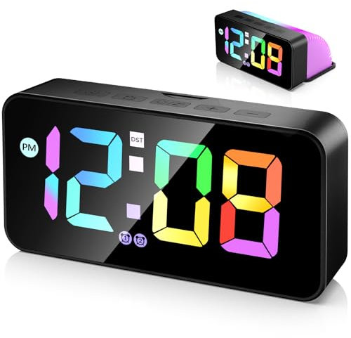 Sveglia Digitale, Wanxida Sveglia LED Illuminata con 2 Allarmi e Snooze, Display Della Temperatura dell'Orologio Digitale, Luminosità Regolabile, 12/24H, Controllo vocale, RGB Sveglia con Porta USB