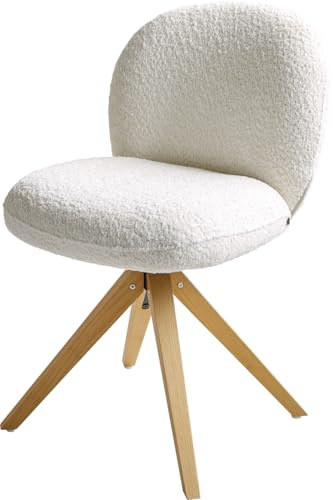 DELIFE Esszimmerstuhl Nube-Flex Holzgestell kantig Natur Bouclé Weiß 180° drehbar Taschenfederkern