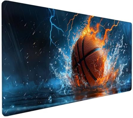 Tapis de Souris Basket-ball, Tapis Souris XXL, Mouse Pad Bleu Tapis de Souris Gamer, Tapis Bureau Antidérapant Étanche, Sous Main Souris Bords Cousus pour Gamer, Ordinateur, PC 600x400x3mm DY-370