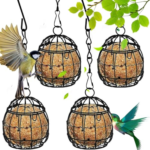 NEKOSUKI Bola de Grasa Alimentador de Aves, 4PCS Metal Suet Bola Alimentadores, Colgando Wild Bird Seed Holder, Ardilla a Prueba de Aves Alimentadores para Patio al Aire Libre Jardín Patio, Negro