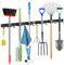 2 Pack Heavy Duty Wall Mounted Mop Broom Holder, Self Adhesive Stainless Steel Garden Tool Storage Rack, Screw Drilling Shed Organiser with 4 Hooks and 3 Positions for Home Bathrooms, Kitchens, Garage