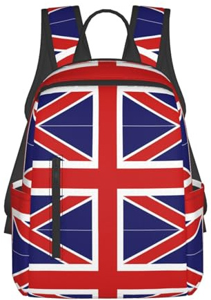 Zaino casual leggero con stampa bandiera inglese, zaino da viaggio leggero per unisex, adatto per lavoro, shopping, Nero , Taglia unica