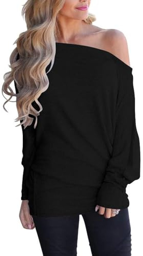 Mcnlyce Schulterfreies Oberteil Damen Langarm Pullover Off Shoulder Oberteil Fledermaus Lässige Shirts Oversized Herbst