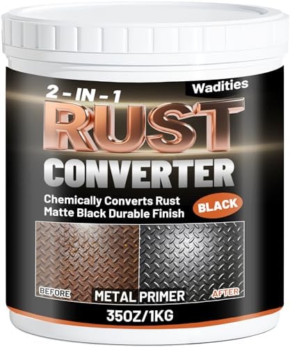 Wadities Convertitore di ruggine e primer per metalli 2 in 1, vernice antiruggine nera opaca da per metalli, 1kg vernice resistente al calore per telai, telai, imbarcazioni e industriali