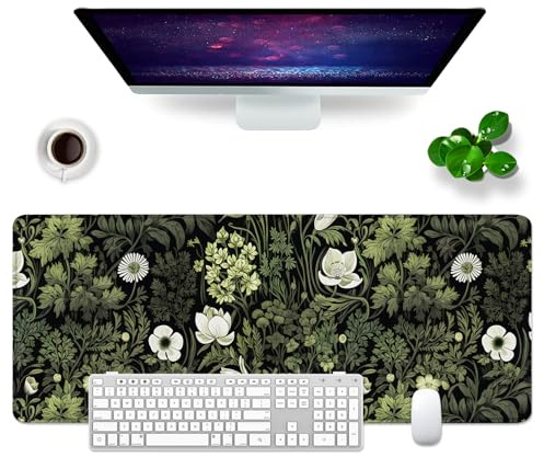 Mauspad Blumen Schreibtischunterlage Schwarz 80x30cm Mousepad XL Groß Mauspad, Computer PC Tastatur Mousepad Groß Desk Pad & Desk Mat XL (Blumen - 1)