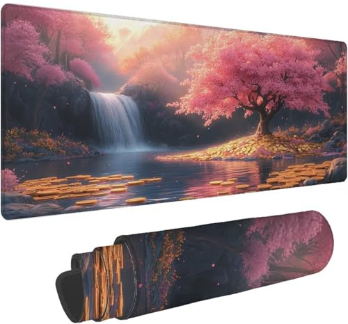 Mouse Pad Rose Tapis de Souris XXL 800x300mm Desk Mat Paysage Tapis de Souris One Piece Base en Caoutchouc Antidérapante Bords Accessoires Bureau Travail Cousus Mousepad pour Ordinateur Bureau T422