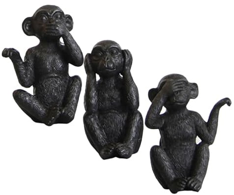 Uonlytech 3 Stück Harz Affenfigur aus Kunstharz für Deko | Schwarz, Glatte Kanten, Sicher zu Verwenden, Angenehm zu Berühren, Wohn und Gastronomiebereich
