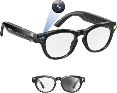 NILUTO Upgraded AI Smart Glasses with Camera 8MP HD1080P Video Glasses with Camera and Audio -Video Recording Glasses with Audio, Video Glasses, Real-Time Translation (Carbon Black)