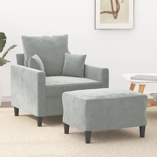 WEMYUFURN Modernes Samt-Sofa mit Hocker – Strapazierfähiger Velours Sessel mit Metallgestell, dick gepolsterte Sitzfläche und Fußbank für Wohnzimmer