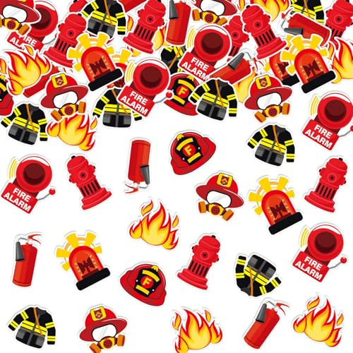 Mavouri 80 Stück Feuerwehr Deko Konfetti, Groß 5,8cm Feuerwehr Geburtstag Deko Streudeko, Feuerwehrauto Konfetti, Feuerwehrmann Tischdeko für Kindergeburtstag Deko Junge Mädchen, Party Deko Geburtstag