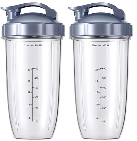 2 Pack Replacement Parts Upgrade 32OZ Cups with Replacement Flip-Top to-go-Lid and Rubber Gaskets Set Compatible with NutriBullet 600w/900W Blender Accessories