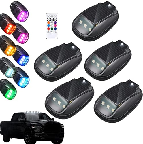 fjaldjfu Générique Feu Stroboscopique De Toit Solaire Pour Voiture, 8 Couleurs LED Rvb Avec Télécommande, Lumière De Signalisation étanche à Détection Intelligente Pour Voiture, Camion, Suv (5pcs)