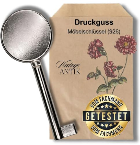 bayesen Möbelschlüssel - antiker Schrankschlüssel Vintage - Ersatzschlüssel für Kommode, Vitrine & Schrank, Möbelschloss - Möbel Schlüssel massiv - Nickel