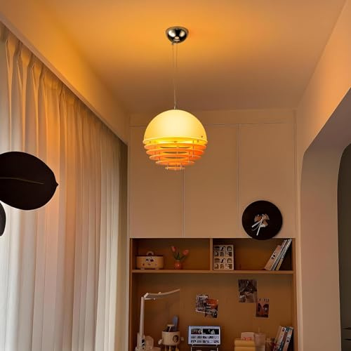 XinZe Retro-Sonnenuntergang-Pendelleuchte, Mid-Century Modern, Weiß + Orange, Kugel-Hängelampe For Esszimmer, Wohnzimmer, Schlafzimmer, Café, 30 Cm E27-Glühbirnen