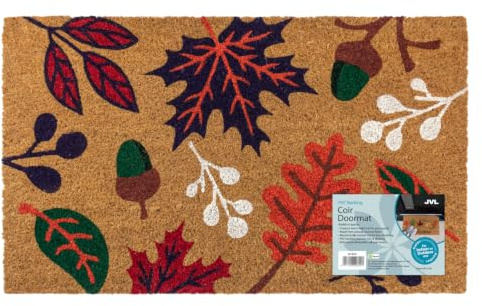 JVL PVC Backed Coir Doormat 45x75cm Acorns Leaves Welcome Door Mat