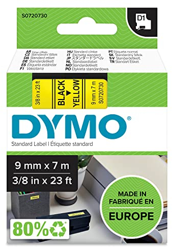 DYMO Original D1-Etikettenband | schwarz auf gelb | 9 mm x 7 m | selbstklebendes Schriftband | für LabelManager-Beschriftungsgerät