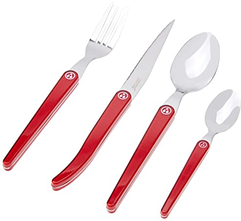 Laguiole Production - Ménagère 16 pièces design Acidulé couleur rouge - Acier Inox et ABS - Couverts de table pour 4 personnes - Présentation coffret cadeau