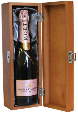 Moet and Chandon Rose Champagne in a Luxury Hinged Stained Wooden Box