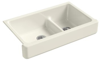 Kohler 6426-96 Whitehaven® Smart Divide® 35-1/2 undermount double-bowl farmhouse kitchen sink with short apron, Biscuit