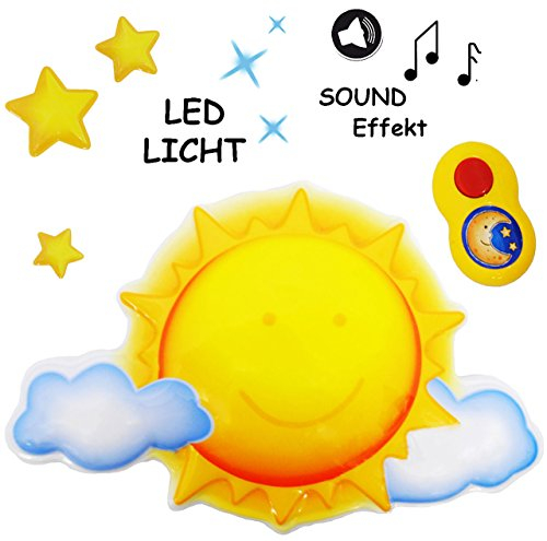 alles-meine.de GmbH beruhigendes Nachtlicht mit Sound & Musik - lustige Sonne - dimmbar - per Fernbedienung steuerbar - 16 Melodien/Zirpen & Grillensound - Zeiteinstellung ..