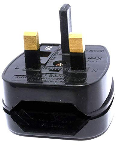 2 Pole Euro Europe EU Plug to Permanent 3 Pin UK Plug Fused Converter Mains Socket Adapter 5A – Black