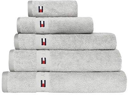 Tommy Hilfiger Handtuch aus Baumwolle, einfarbig, silberfarben, 50 x 100 cm