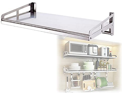 HUIHUI Mensola Microonde Forno a Supporto da Muro,Scaffale Rack Portaoggetti da Cucina, Scaffale da Parete Salvaspazio da Cucina,Acciaio Inossidabile Mensola da Muro Moderna,Decorazione Murale