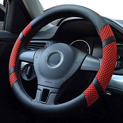 Pahajim Auto Lenkradhülle Lenkrad Abdeckung Microfiber Leder Anti Rutsch Lenkradabdeckung Breathable für LKW/Auto/Jeep/SUV, Universal 38(Rot)