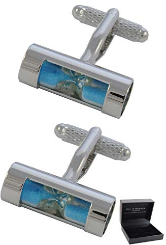 COLLAR AND CUFFS LONDON Gemelli Camicia Uomo Blu - con Scatola - Ottone - Clessidra - Timer per Le Uova Sabbia Tempo - Un Paio