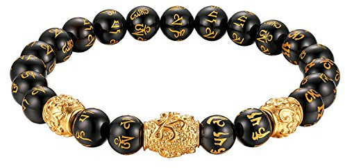 Cupimatch Perlen Armband Schwarz Achat Stein mit Zirkonia Lavastein Armreif für Damen Herren