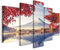 Revolio Leinwandbild Wandbilder Wohnzimmer Modern Kunstdruck Wanddekoration Deko Mehrteilige Leinwand Bilder 5 Teilig TYP A, 150 x 100 cm - Bäume See Berg Fuji rot Blau