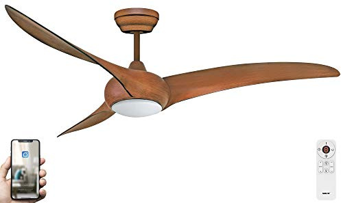 Fanelite - Brasseur d'air 132 cm imitation bois MAFATE - Moteur DC 38W - Lumière LED 20W dimmable 3 couleurs - Télécommande - Wifi - Contrôles vocaux - 3 pales - Très silencieux
