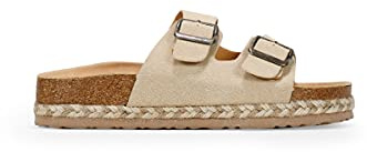 BOSANOVA Bio-Sandalen im Padel-Stil, bestehend aus zwei Riemen mit verstellbaren Schnallen am Spann und zweifarbiger Bast-Sohle, ohne Verschluss. Damenschuhe, beige, 38 EU