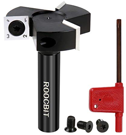 Roocbit CNC-Spoilboard-Oberfräsen-Bit, 1,27 cm Schaft, 5,1 cm Schneiddurchmesser, austauschbare Hartmetallplatte, ROOC-KCD-1/2, schwarz, Surfacing Router Bit-1/2Shank-2Cutting diameter