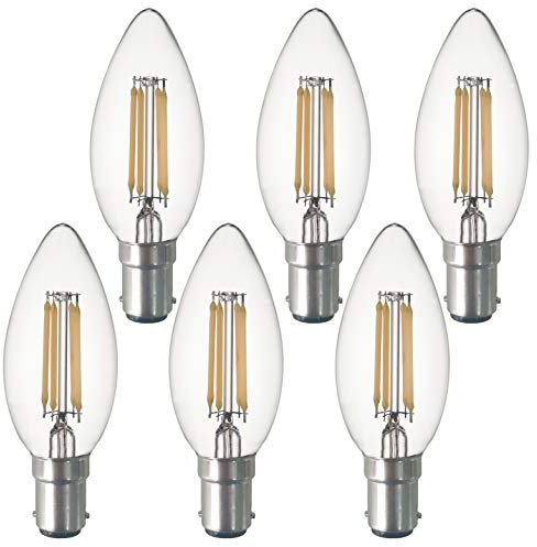 SD LUX B15, B15d, SBC - Bombillas LED de filamento vintage, bombilla de vela C35 sin parpadeo, rosca Edison pequeña, 4 W (equivalente a 40 W) 450 lm blanco cálido 2700 K, 6 paquetes