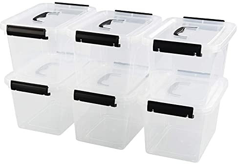 Leendines Plastic Small Box, Clear Storage Boxes with Lids Set of 6, 6 Liter