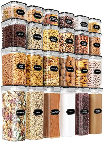 PRAKI Airtight Food Storage Containers Set with Lids - 24 PCS, BPA Free Kitchen and Pantry Organization, Plastic Leak-proof Canisters for Cereal Flour & Sugar - Labels & Marker