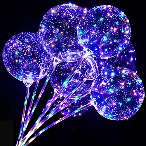 Phyooest Globos Iluminados con Palo, 10 Paquetes Reutilizable Globos LED de 20 Pulgadas, Globos Bobo de San Valentín, Globos de Cumpleaños con Luces de Hadas para Fiesta, Boda, Navidad