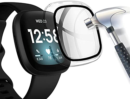 Acadeny Hülle Mit Gehärtetes Glas Displayschutz Kompatibles für Fitbit Versa 3, 9H Härte 360° Rundum Schutzhülle Ultradünne Schutz PC Case für Versa 3-Klar