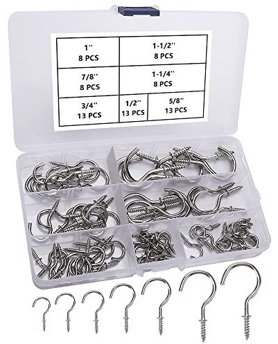 VooGenzek 71 Pezzi Ganci a Soffitto Tazza, Ganci a Vite per Soffitto, Ganci per Tazze Rivestiti, 7 Dimensioni - D'argento