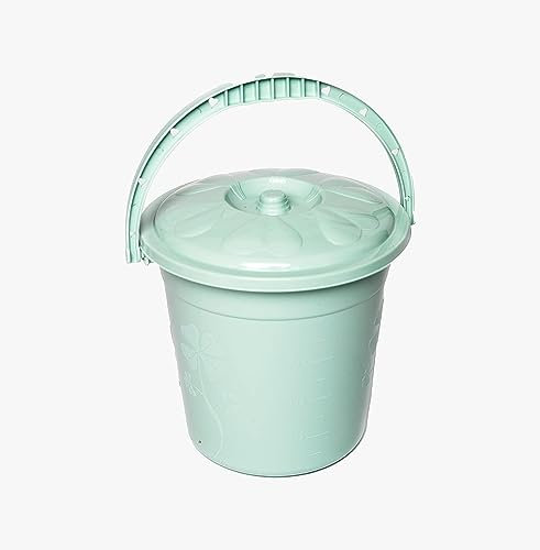 Plastic Bucket with Lid Handle Small Large Storage Bucket Bin Container Measures (5L, Green)